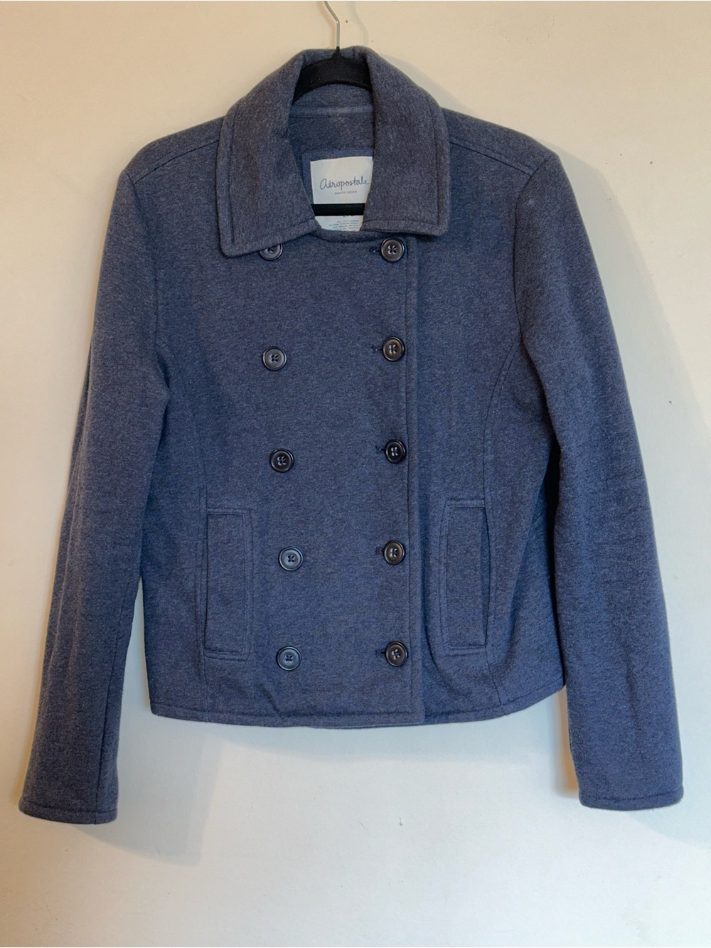 Aeropostale Women's Double-Breasted Slate Blue Pea Coat